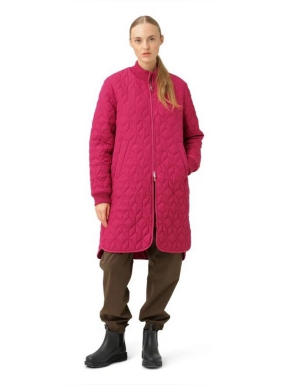 NWOT Pink Ilse Jacobsen Quilted Long Coat Art06  EU 36